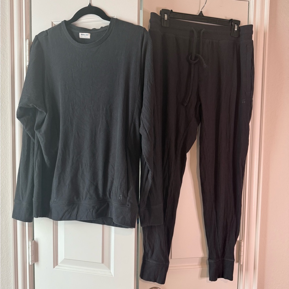Charcoal grey ribbed jogger set